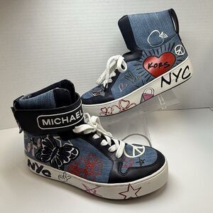 Michael Kors Trent Embellished Graffiti Sneakers Sz 7 (MISSING STRAP)